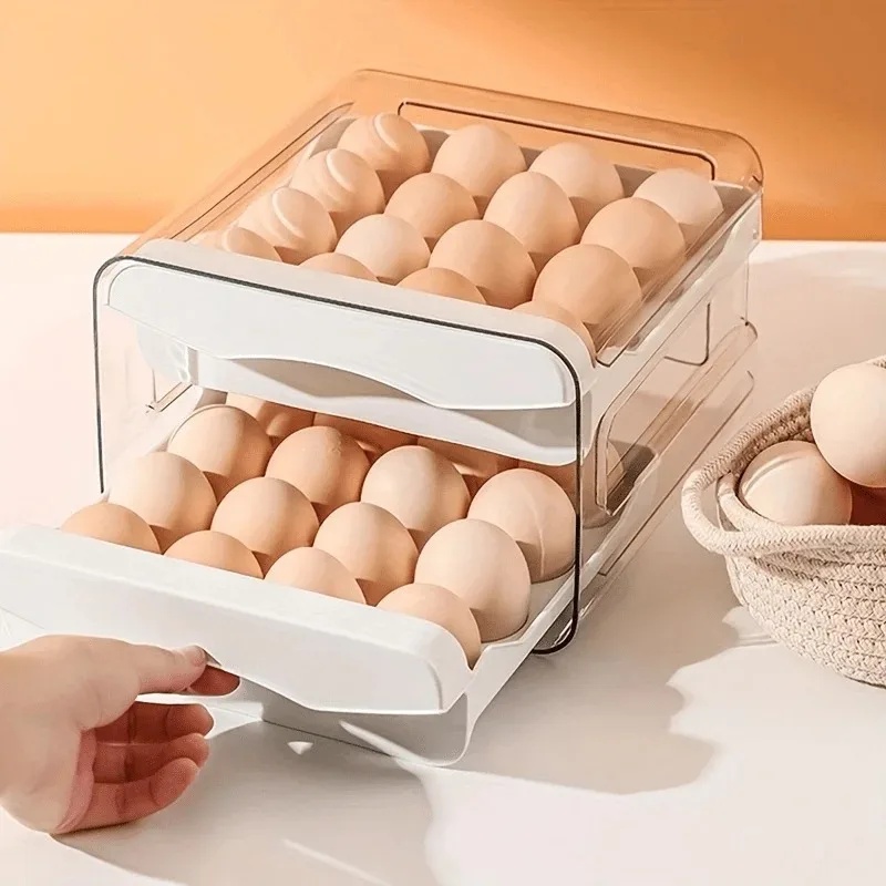 Commercial Kitchen Fridge - キッチン用卵収納ボックス 2層引き出し式 冷蔵庫用鮮度保持ホルダー 大容量プラスチック製オーガナイザーラック 家庭用カウンタートップキャビネット用