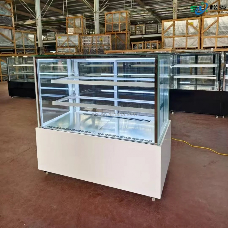 カスタムモダン正方形ガラスケーキ陳列棚1500mm冷却フロス - Refrigerated Display Case のレビューと価格