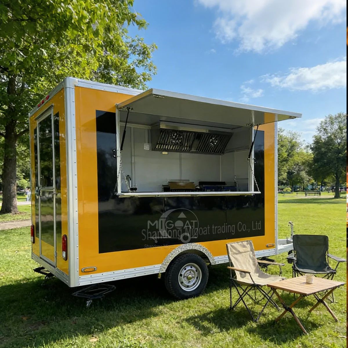 黄色と黒のフードトラック、移動式キッチン、サービングウィンド - Commercial Kitchen Windows のレビューと価格
