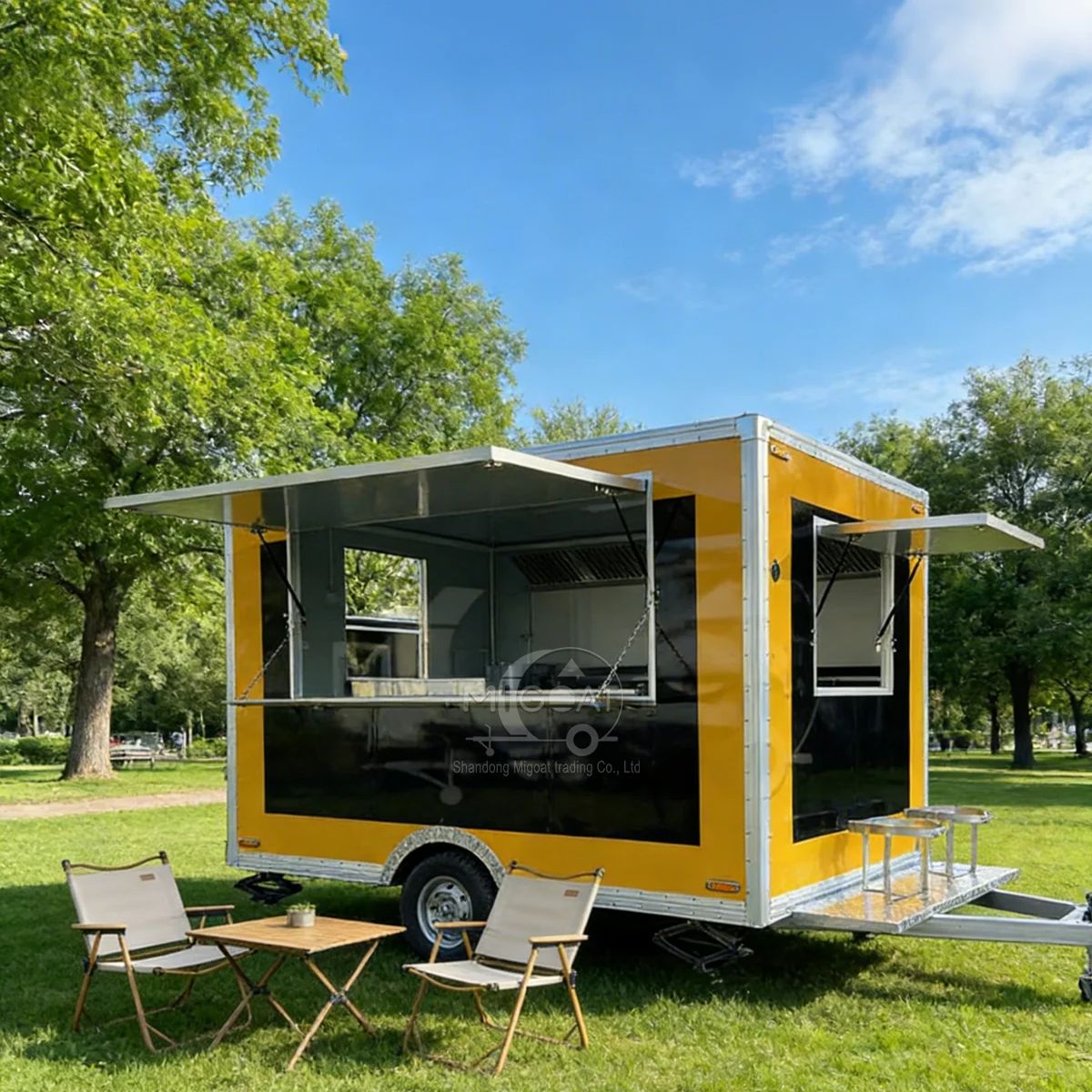 黄色と黒のフードトラック、移動式キッチン、サービングウィンド - Commercial Kitchen Windows のレビューと価格