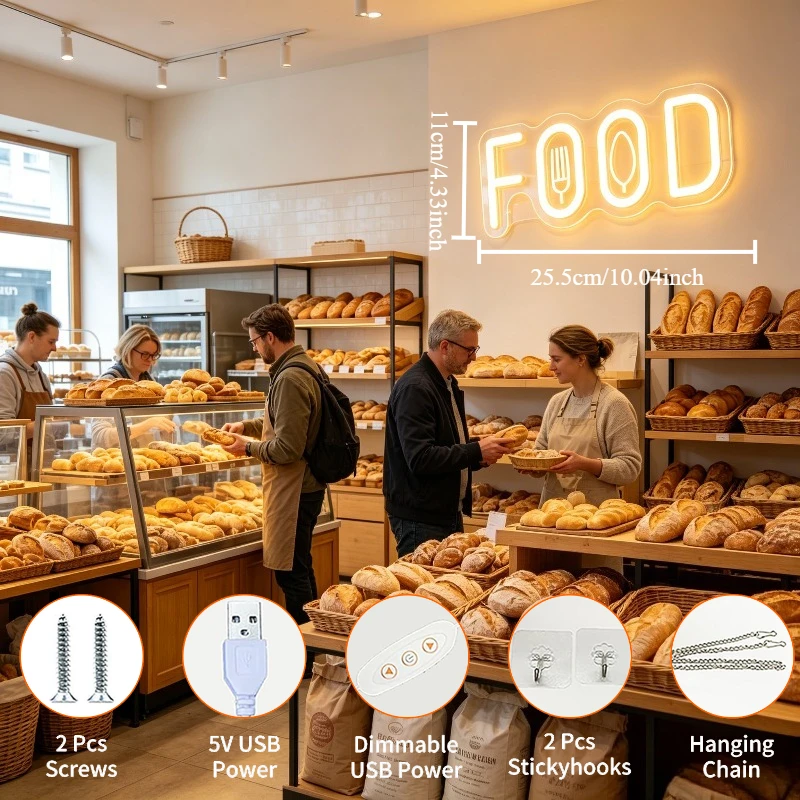 食品店の窓用ネオンサイン、調光可能なLEDネオンライト、フォ - Commercial Kitchen Windows のレビューと価格