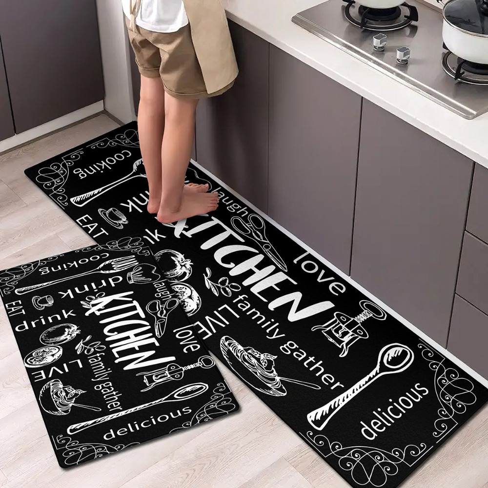 2PC キッチンライフ引用カーペット手描きパターンマットスタ - Commercial Kitchen Quotes のレビューと価格