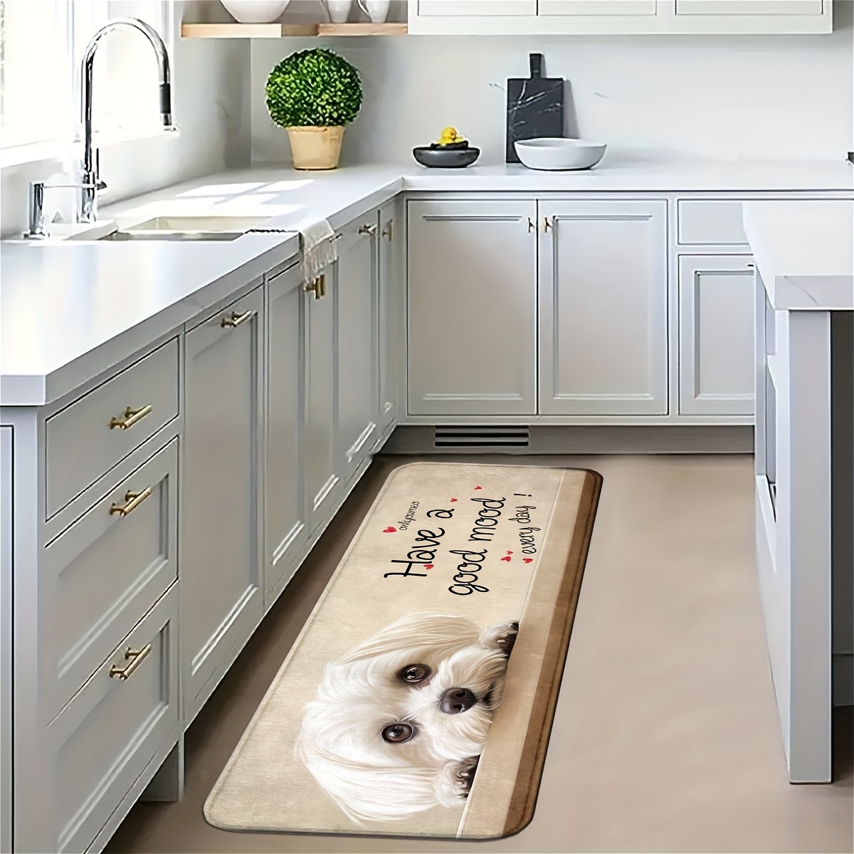 かわいい白い子犬のロングキッチンランナーマット、ポジティブな - Commercial Kitchen Quotes のレビューと価格