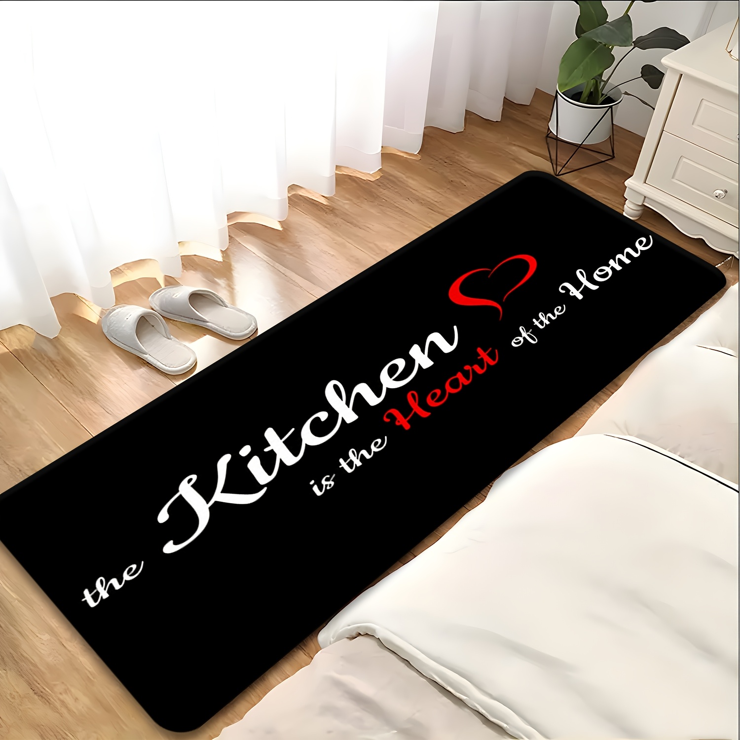 キッチンは家の心臓であるという言葉が書かれたキッチンランナー - Commercial Kitchen Quotes のレビューと価格
