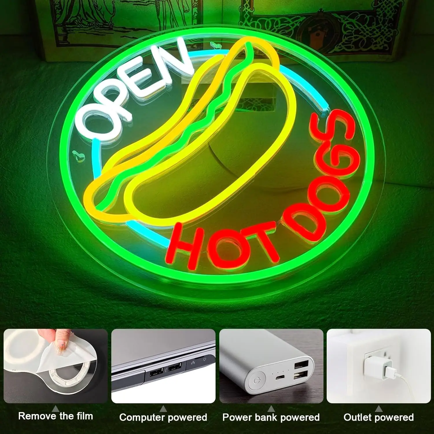 ホットドッグ オープン LEDネオンサイン 食品店の窓装飾用 - Commercial Kitchen Windows のレビューと価格