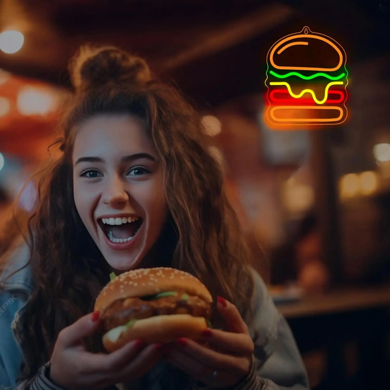 バーガーネオンサイン、重ねチーズLEDライト付き、ファースト - Commercial Kitchen Ideas のレビューと価格