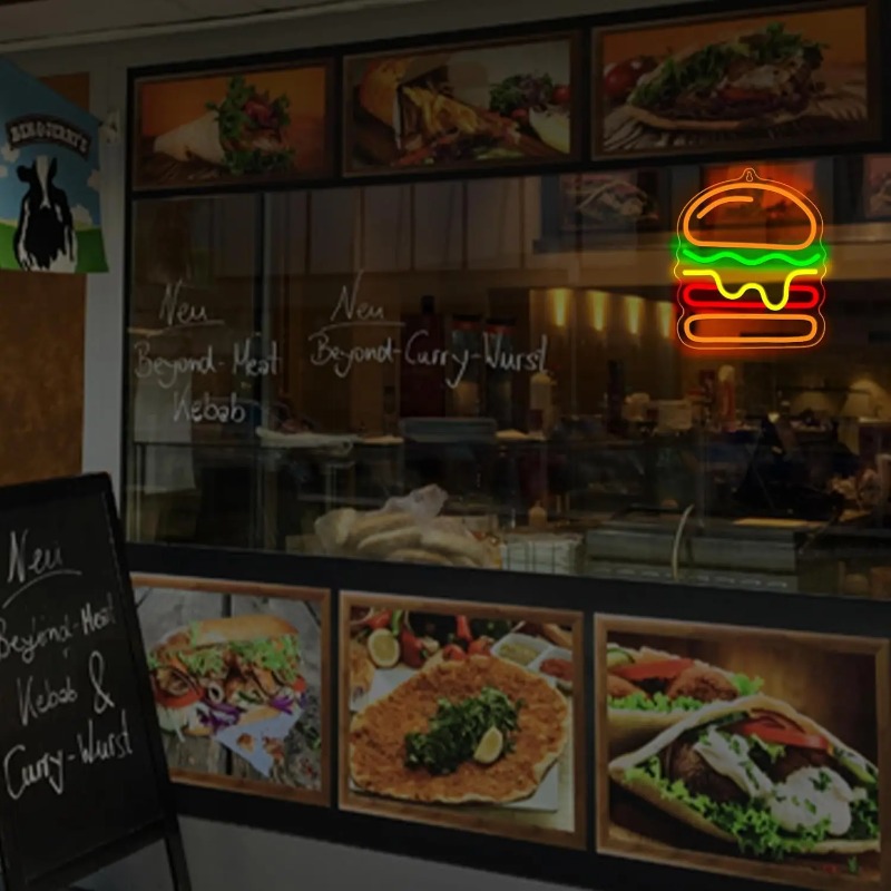 バーガーネオンサイン、重ねチーズLEDライト付き、ファースト - Commercial Kitchen Ideas のレビューと価格