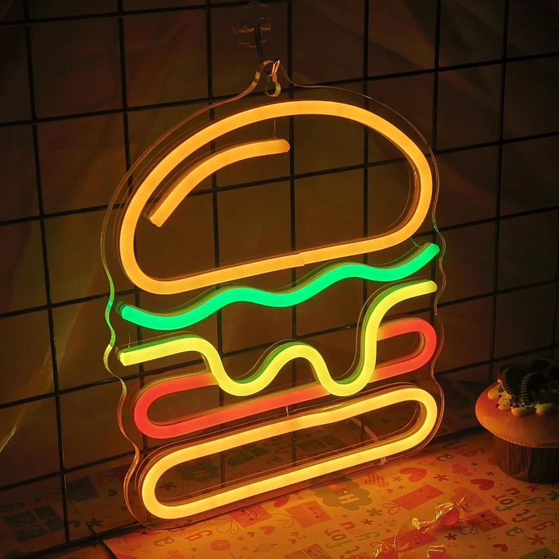 バーガーネオンサイン、重ねチーズLEDライト付き、ファースト - Commercial Kitchen Ideas のレビューと価格